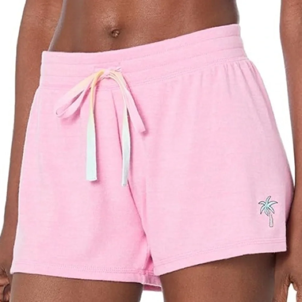 PJ Salvage Pink Berry Shorts with Multicolor Tie / Embroidered Palm Tree